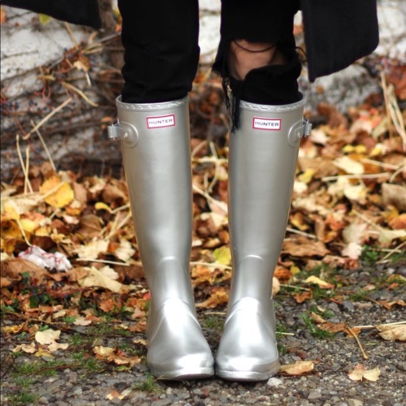 Hunter Shoes - • Hunter • Metallic Gray Silver Rain Boots 7